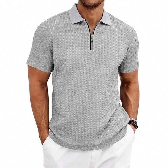 Bibifish Mens Polo Shirts Short Sleeve Quarter Zip Ribbed Knit Casual Shirts Classic Fit Daily Wear Tops