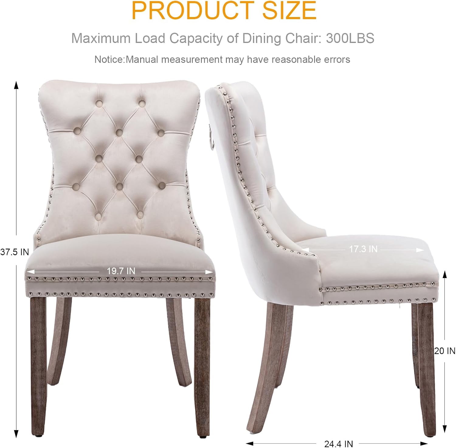 MOONMISS Dining Chairs 2-Pcs Set, High-end Velvet Upholstered Accent Chairs Button Tufted Dining Chairs with Back Ring Pull and Nailhead Trim,Beige