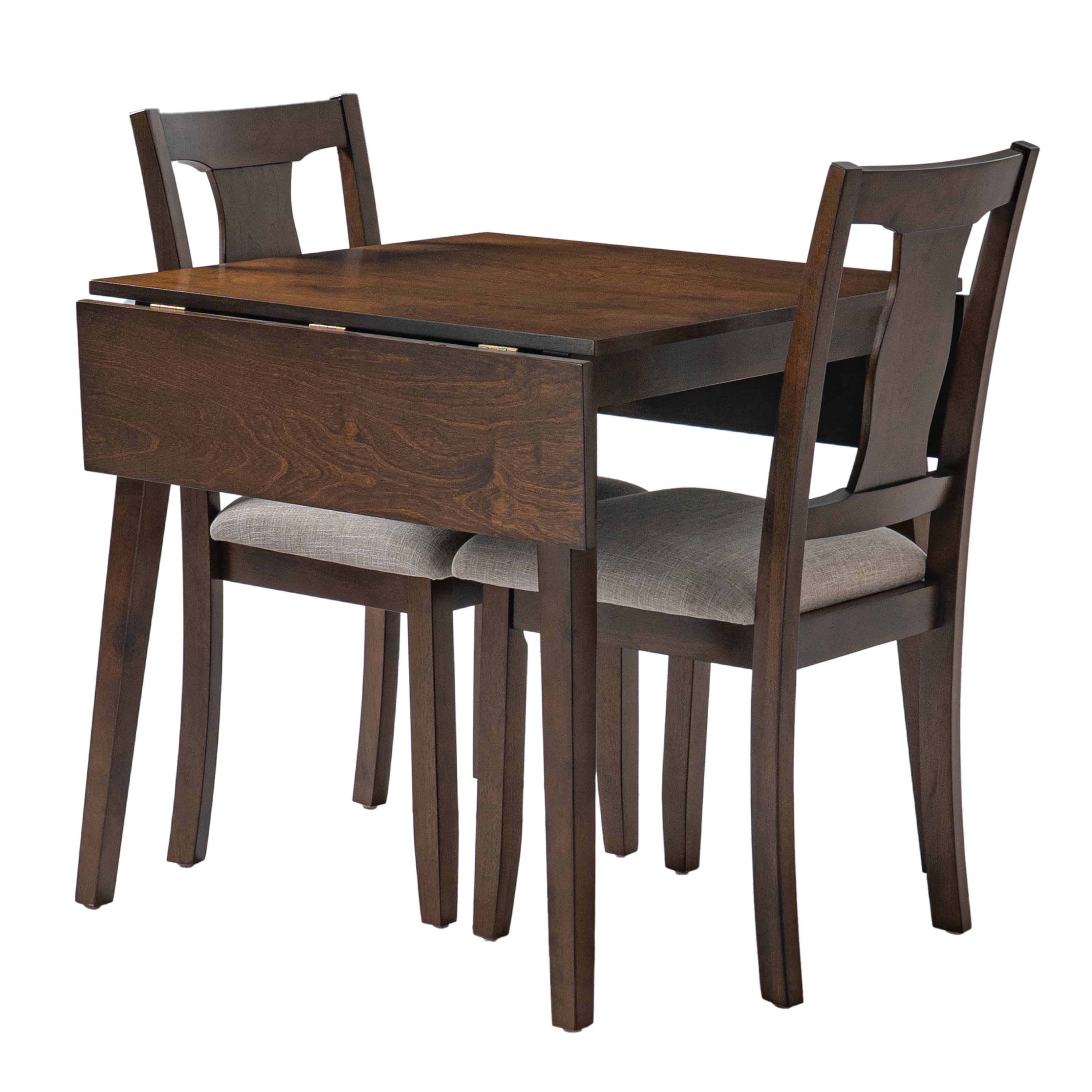 Euroco 3 Piece Wood Dining Table Set, Modern Breakfast Nook Kitchen Table Set with Drop Leaf and 2 Upholstered Chairs for Small Places,Brown
