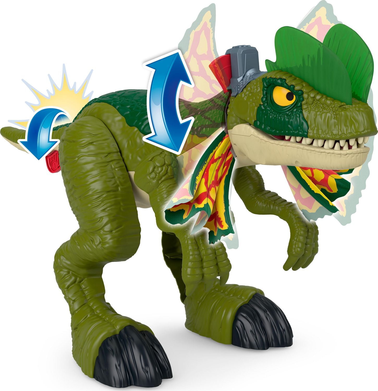 Imaginext Jurassic World Thrash Attack Dilophosaurus Dinosaur Toy with Lights & Sounds for Kids