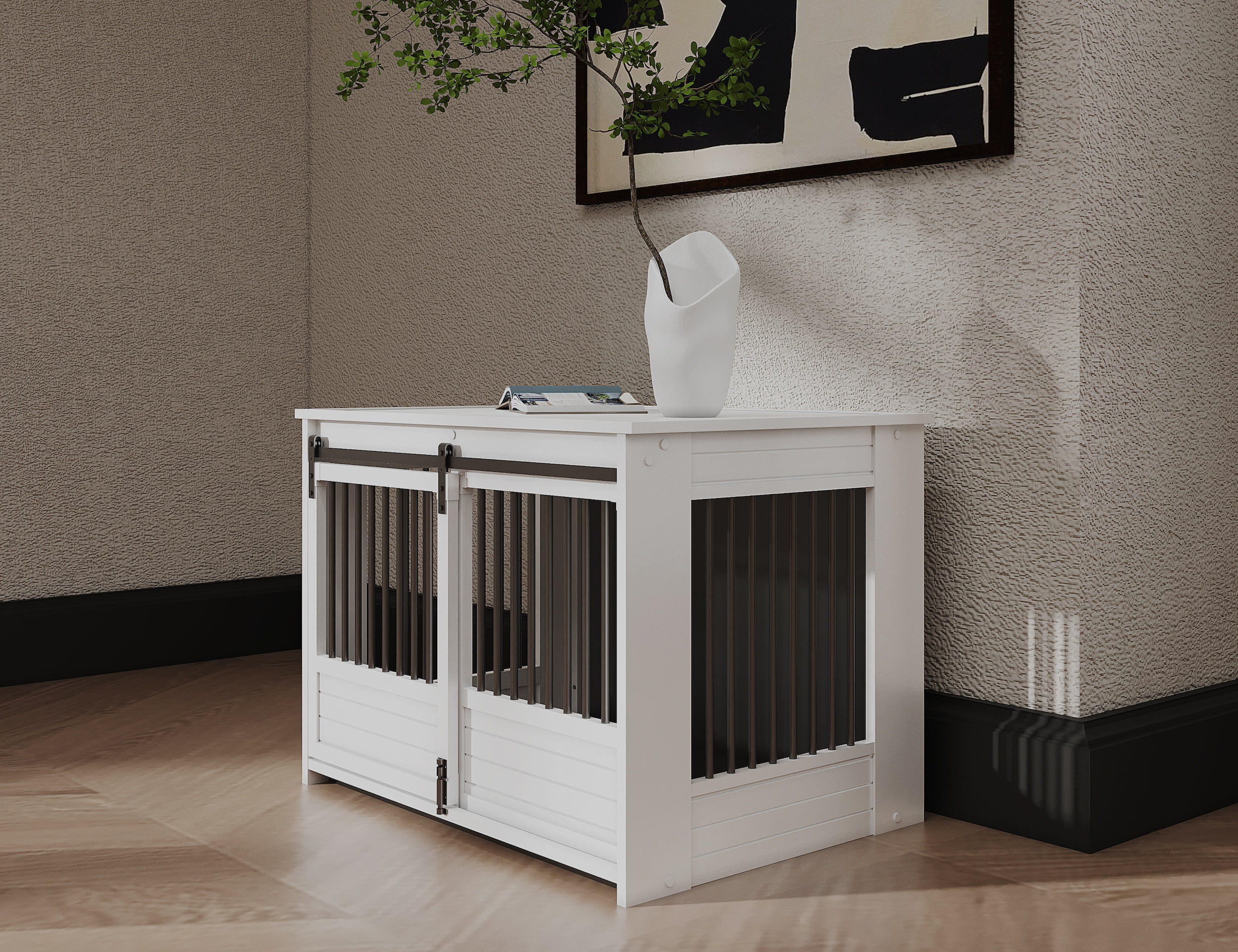 New Age Pet ECOFLEX® Barn Door Dog Crate & End Table, Indoor Furniture Style Kennel