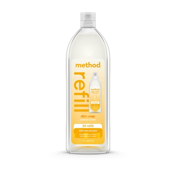 Method Super Shine Liquid Dish Soap Refill, Powered by Enzymes, Coastal Citron Scented, 48 fl oz