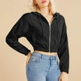 thumbnail image 2 of Patlollav Womens Casual Solid Corduroy Zip-Up Pocket Shirt Hooded Sweatshirt Cropped Jacket, 2 of 6