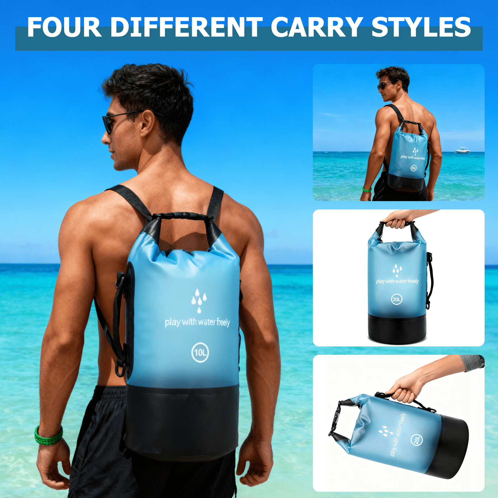 GPED Dry Bags Waterproof, 20L Roll Top Dry Bag for Kayak, Double Straps Dry Storage Bag Backpack Sack with Waterproof Fanny Pack for Swimming Boating Kayaking Board Beach Accessories
