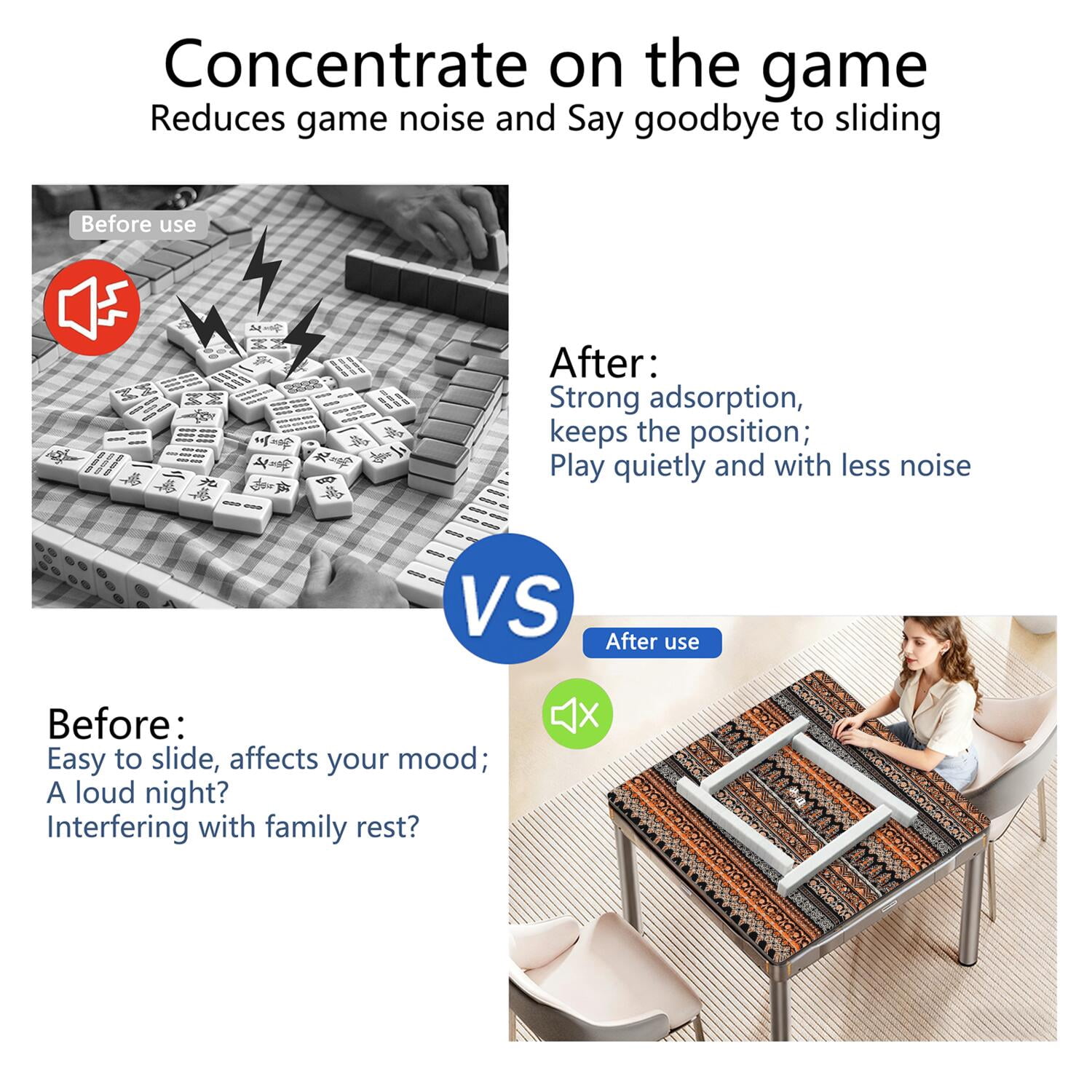 Boho Style Large Rubber Mahjong Playing Mat 31.5x31.5 Inch Game Table Cover Features Non-Skid Bottom for Stability and Noise Dampening for Tiles and Cards