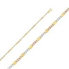 Solid 14k White Yellow and Rose Three Color Gold 3.2MM Stamp Figaro Diamond-Cut Chain Necklace - 24 Inches