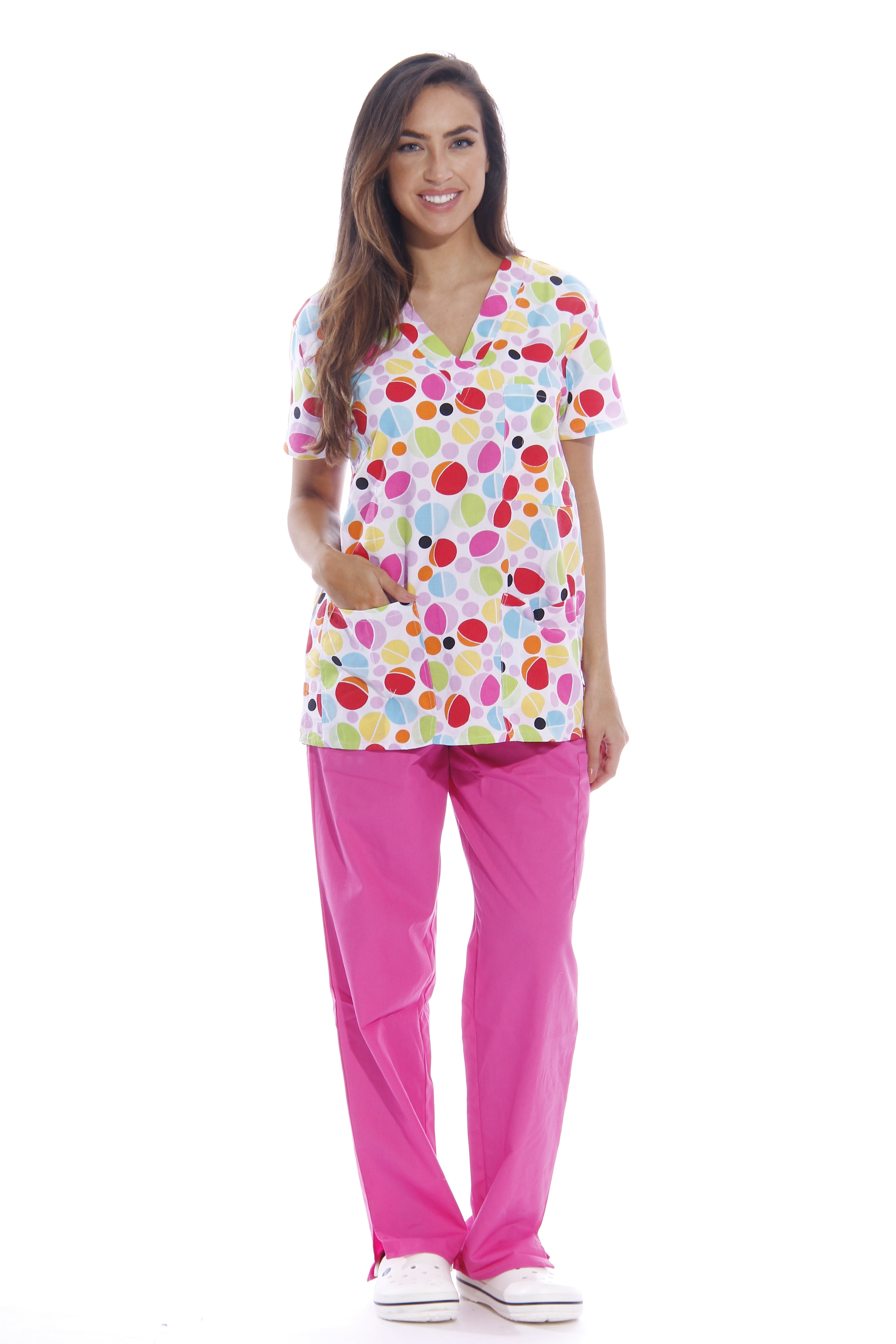 Just Love Just Love Nursing Scrubs Set for Women / Print Scrubs (VNeck) (Multi Colored Balls