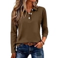 thumbnail image 2 of Long Sleeve Polo Shirts for Women Button Collared Golf Tops Solid Color Breathable Tees, S, 2 of 5