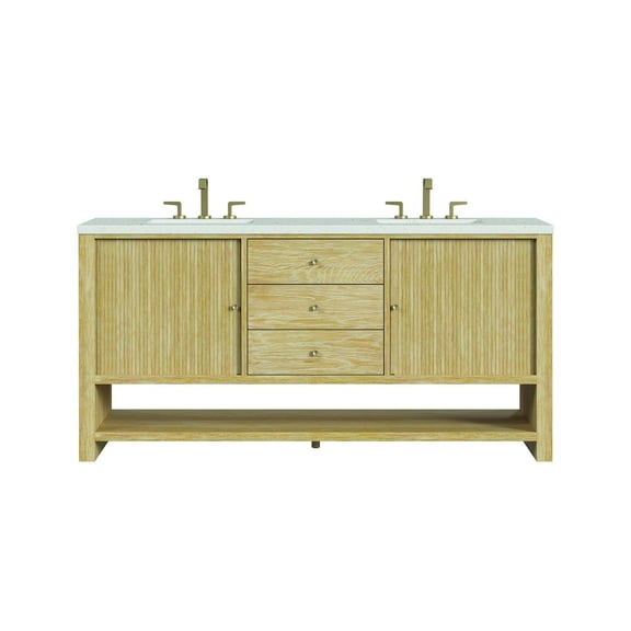 James Martin Vanities 72" Double Vanity, Sunwashed Oak w/ 3 CM Lime Delight Quartz Top