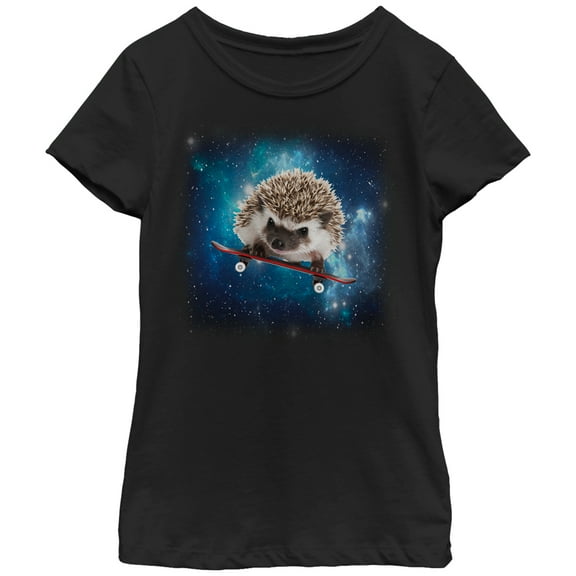 Girl's Lost Gods Space Hedgehog on Skateboard  Graphic Tee Black X Large
