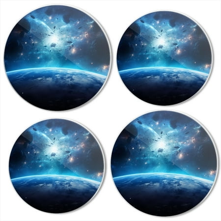 

BaHomeck Electric Stove Burner Covers Set of 4 Round Metal Gas Stove Burner Covers 8 Inch and 10 Inch Kitchen Decor Beautiful Planet Earth In Space With Blue Nebula And Stars