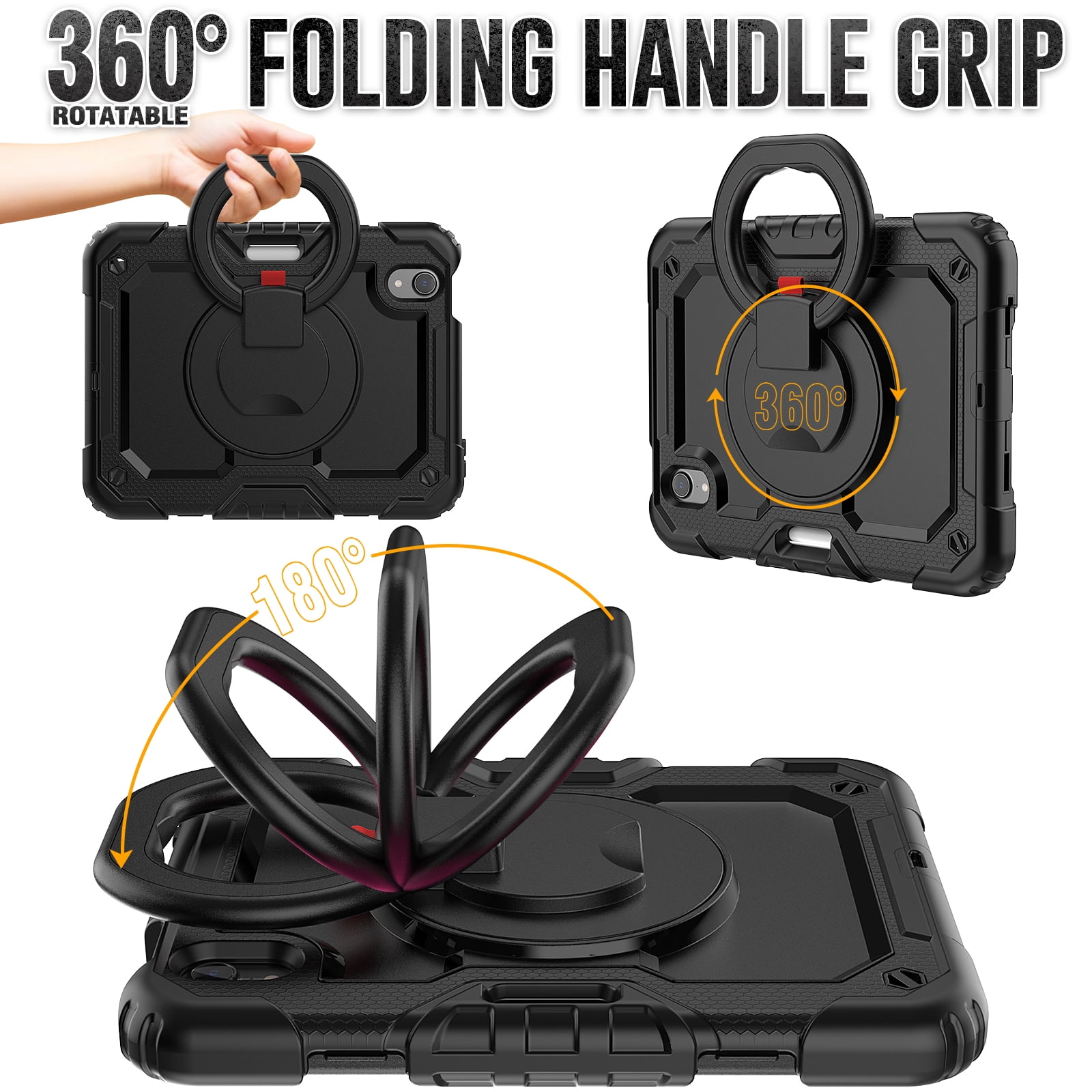 iPad Mini 6 Case 2021, Dteck 360 Rotating Heavy Duty Shockproof with Rugged Stand Pencil Holder for Kids Case for iPad Mini 6th Generation 8.3 Inch - Shoulder Strap, Screen Protector, Black