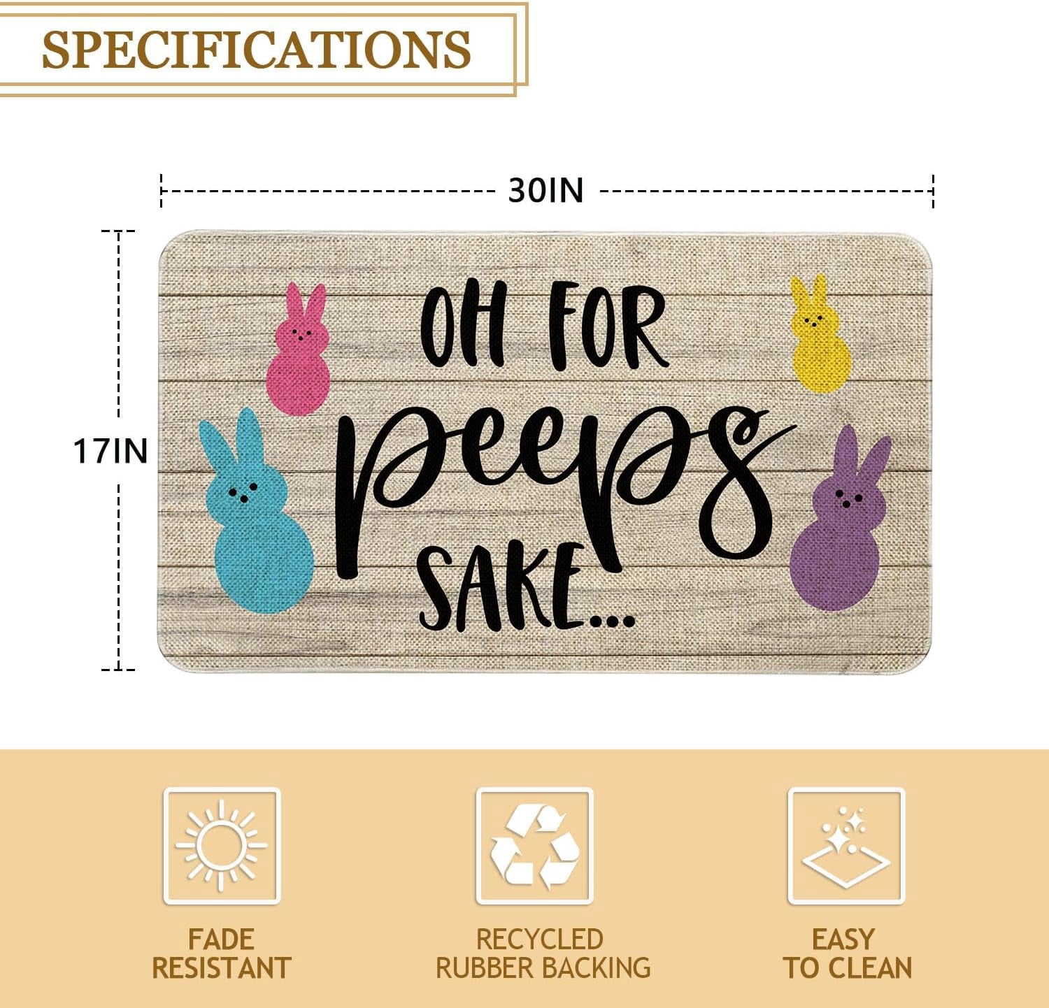 Easter Door Mat 30 X 17 Inch Oh for Peeps Sake Doormat Indoor Outdoor Entrance Floor Rug Non Slip Spring Summer Decor Rubber Welcome Mats