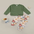thumbnail image 3 of Baby Girls Long Sleeve Solid Color Waffle Pullover Tops+Long Pants Flower Printed, 3 of 10