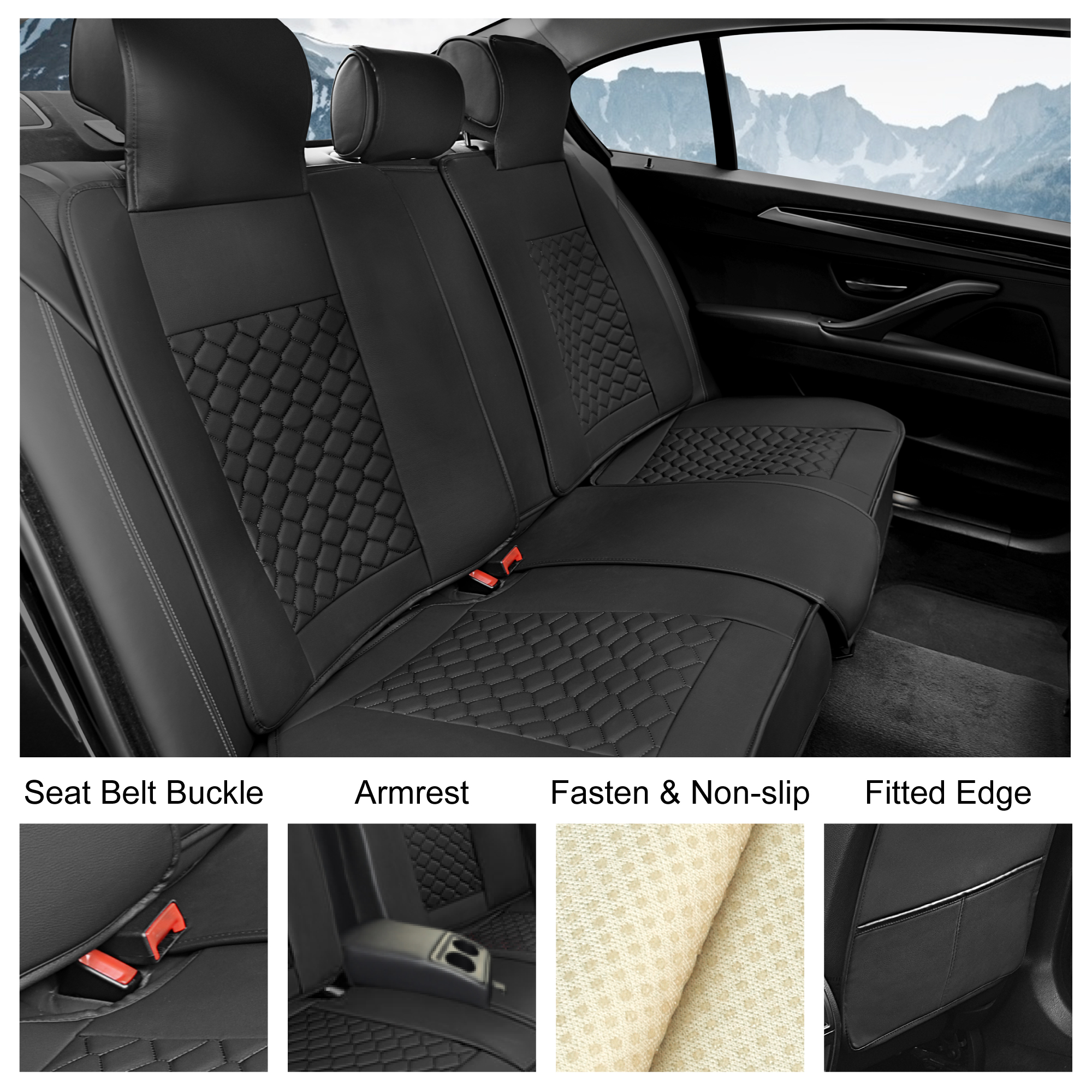 Elantrip Car Seat Cover Full Set Luxury Faux Leather with Diamond Quilted Design, Waterproof for Cars Trucks and Suvs Black