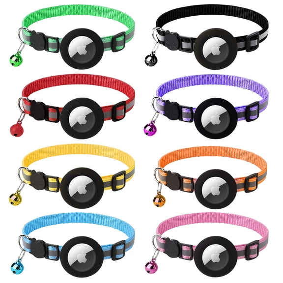 GMZW 8 Pack Airtag Cat Collar Breakaway with Air Tag Holder, Reflective Adjustable Cat Collars, 8 Colors Safety Collars for Cats Kittens