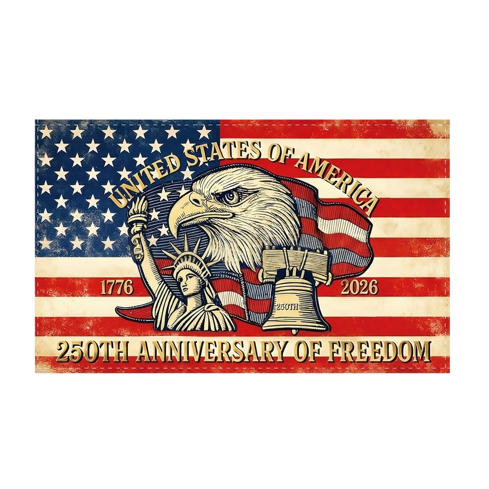 250th Anniversary USA Flag 3x5 Ft, 1776-2026 United States Patriotic Flags Banner with Eagle and Liberty Bell, Durable Outdoor Decoration for Independence Day, Memorial Day, Fourth of July Party