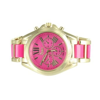 Pink Dial Womens Watch Gold Tone Platinum Watch Ladies Round Analog Sale