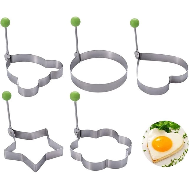 Círculos de huevos, 5 círculos de huevos antiadherentes, molde para freír huevos de acero inoxidable, molde para hornear, para huevos fritos/panqueques/huevos fritos, etc.