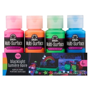 FolkArt Neon Blacklight Acrylic Paint Set, 4 Colors, 8 fl oz