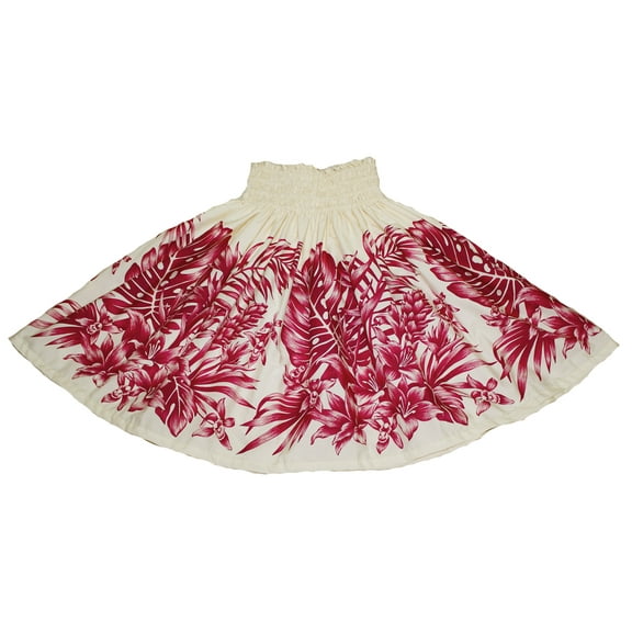 Hawaiian Pa'u Hula Skirt Hawaii Hula Dance Skirts For Women, Red Flower on Light Yellow Background