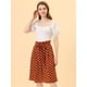thumbnail image 3 of INSPIRE CHIC Falda midi vintage de cintura alta elástica con cinturón para mujer Naranja-Lunares S, 3 of 5
