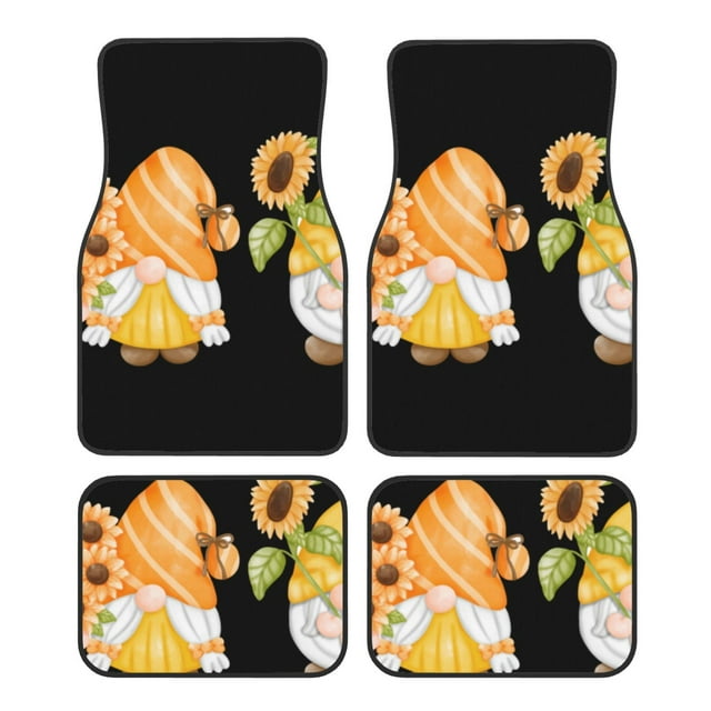 Honeii Sunflower Gnomes 5 Print Car Foot Mat Four-Piece Set - Front & Rear Universal Car Floor Mats for SUVs, Trucks, Sedans