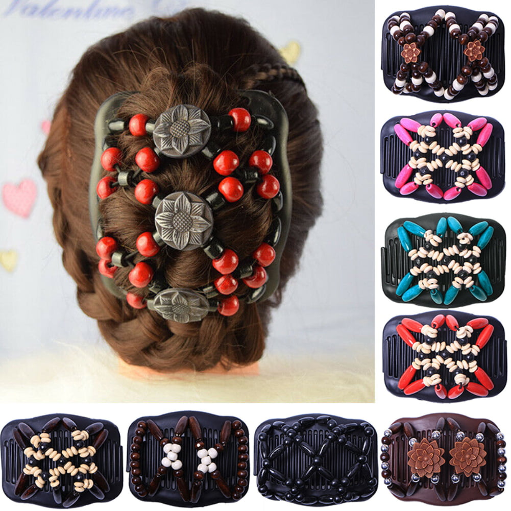 Hairmagic Hair Clip Style Tutorial | 2-8pack Elastic Double Hair Comb With  Wooden Bead Easy Hair Clip Hair Jewelry Coffee, Pcs 