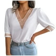 thumbnail image 1 of Moda mujer Casual encaje Patchwork cuello pico 1/2 manga temperamental suelta camiseta verano blusa Tops Pompotops  hkajfhjk472141, 1 of 8