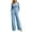 Light Blue, variant on Sunnin Womens Jumpsuit Solid Color V Neck Long Sleeve Zip Pleated Waist Wide Leg Lounge Wear