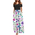 thumbnail image 1 of SMihono Robe Maxi Bohème d'Été pour Femmes Grande Taille Mode Décontractée Manches Courtes Épaules Dénudées Imprimé Col Rond Robe de Plage, 1 of 4