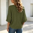 thumbnail image 6 of MaFYtyTPR Women's V-Neck Linen Top 3/4 Sleeve Collarless Casual Blouse Solid Loose Fit Three-Quarter Sleeve T-shirt for Daily Wear A-Army Green L, 6 of 6