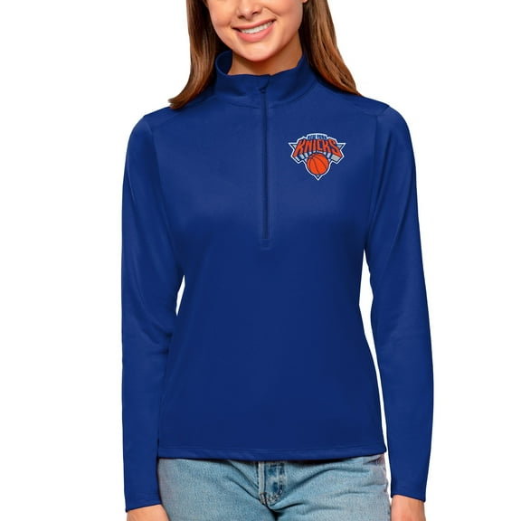 Women's Antigua Blue New York Knicks Tribute Half-Zip Top