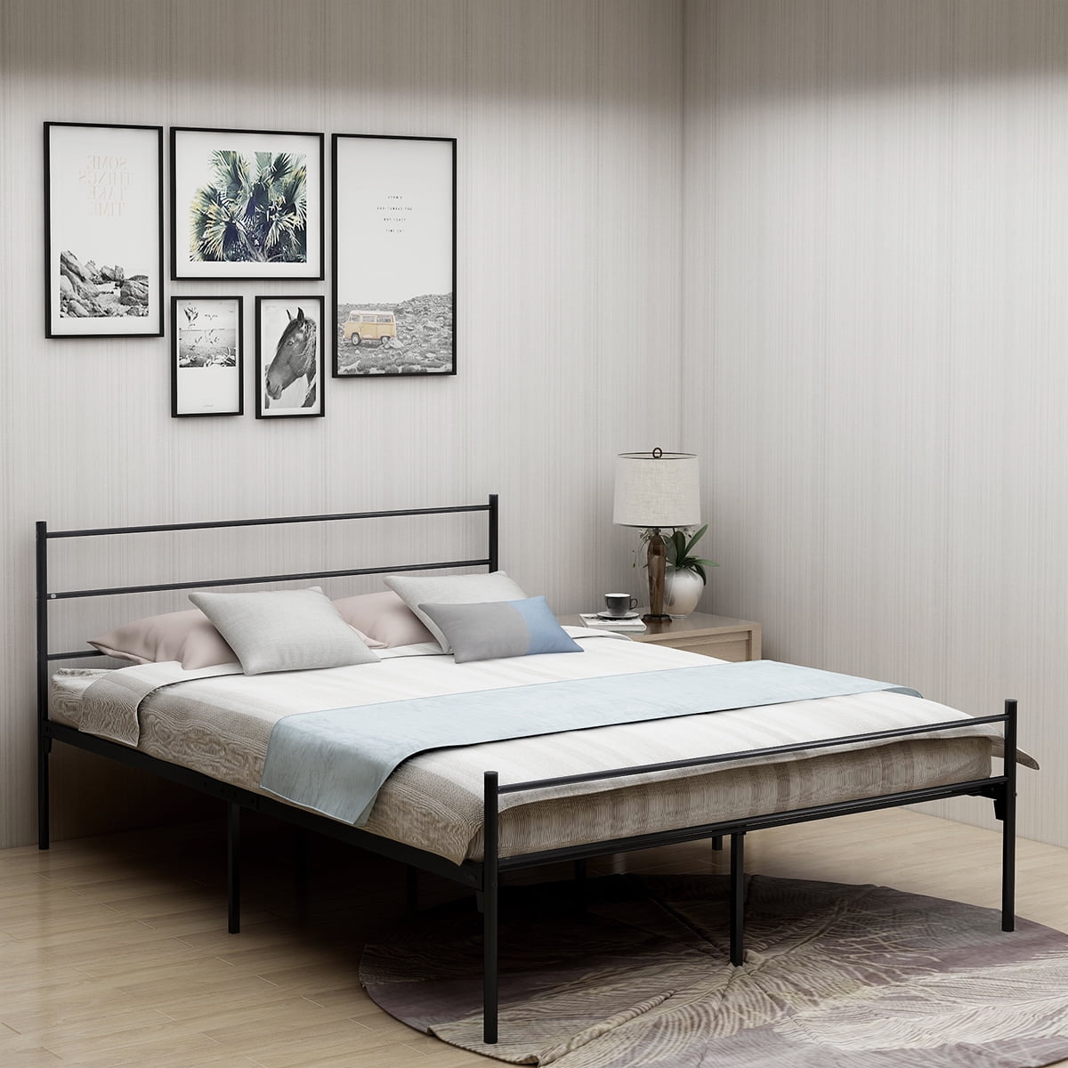 Buy Queen Platform Base Wrought Iron Bed Frame for Bedroom Guest Room