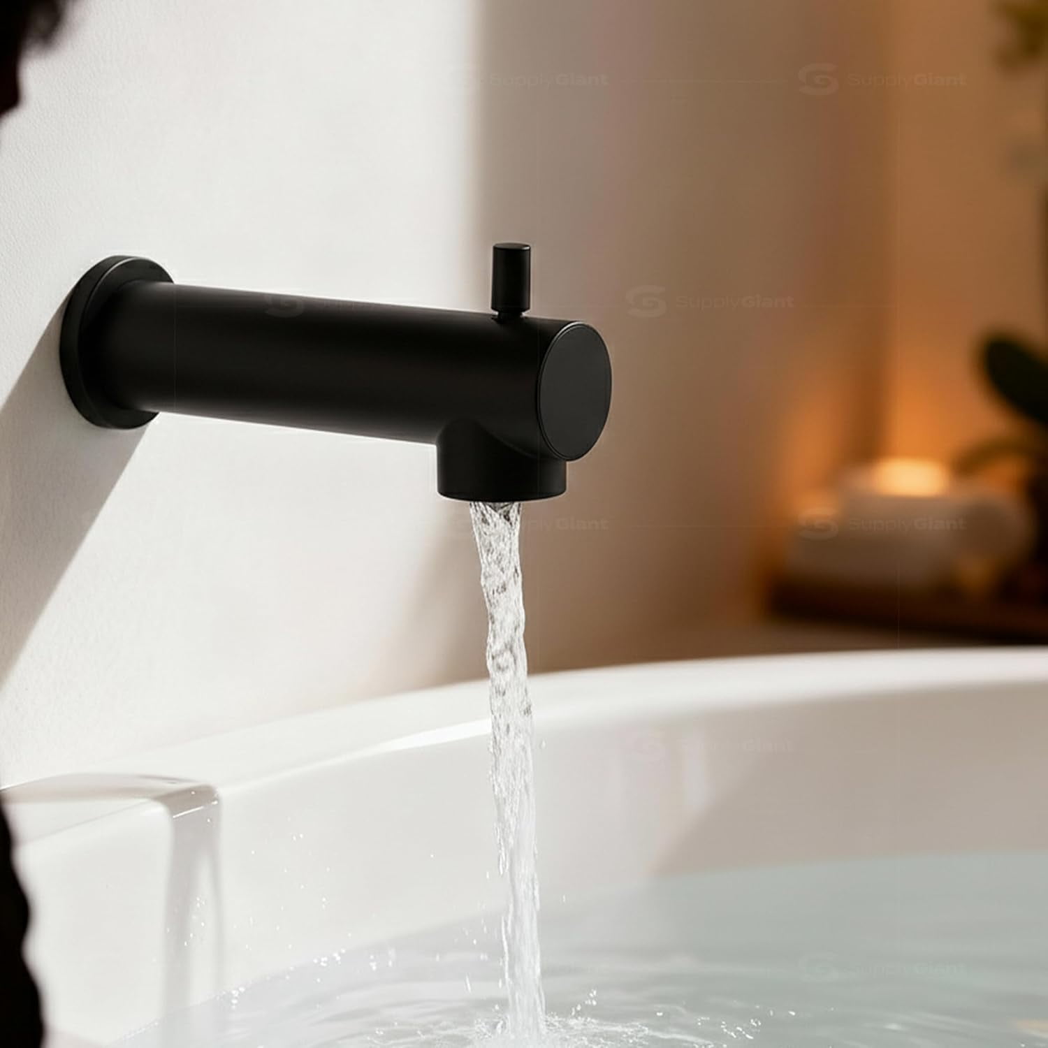 SUPPLYGIANT™ Tub Spout with Diverter 8" Round Bathtub Faucet with Decorative Matte Black Finish