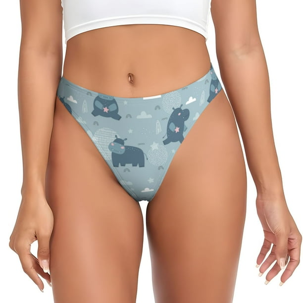 Fotbe Cute Hippopotamus Tanga Sin Costuras para Mujer con Estampado – Panties Invisibles, Transpirables y Cómodos para Uso Diario-Large
