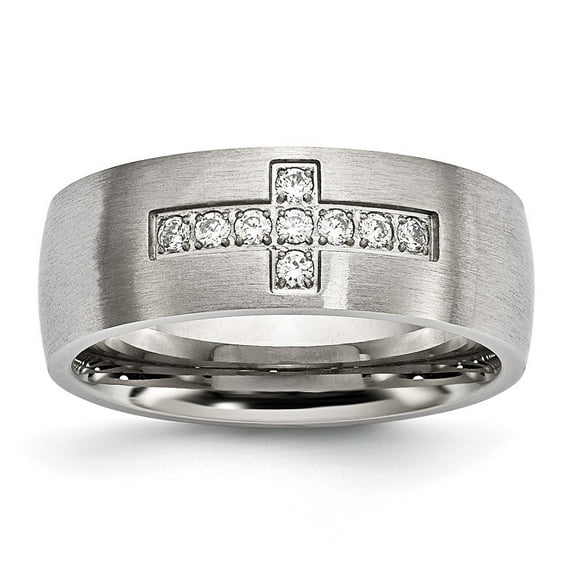Auriga Fine Jewelry Stainless Steel Brushed with CZ Cross 7.75mm Band for Men Size 10