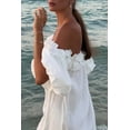 thumbnail image 7 of 2024 Sweet Ruffles One Shoulder Short Sleeve Cotton Line Dress Summer Casual Solid Slit Long Dress Women Hawaii Vocation Dress, 7 of 7