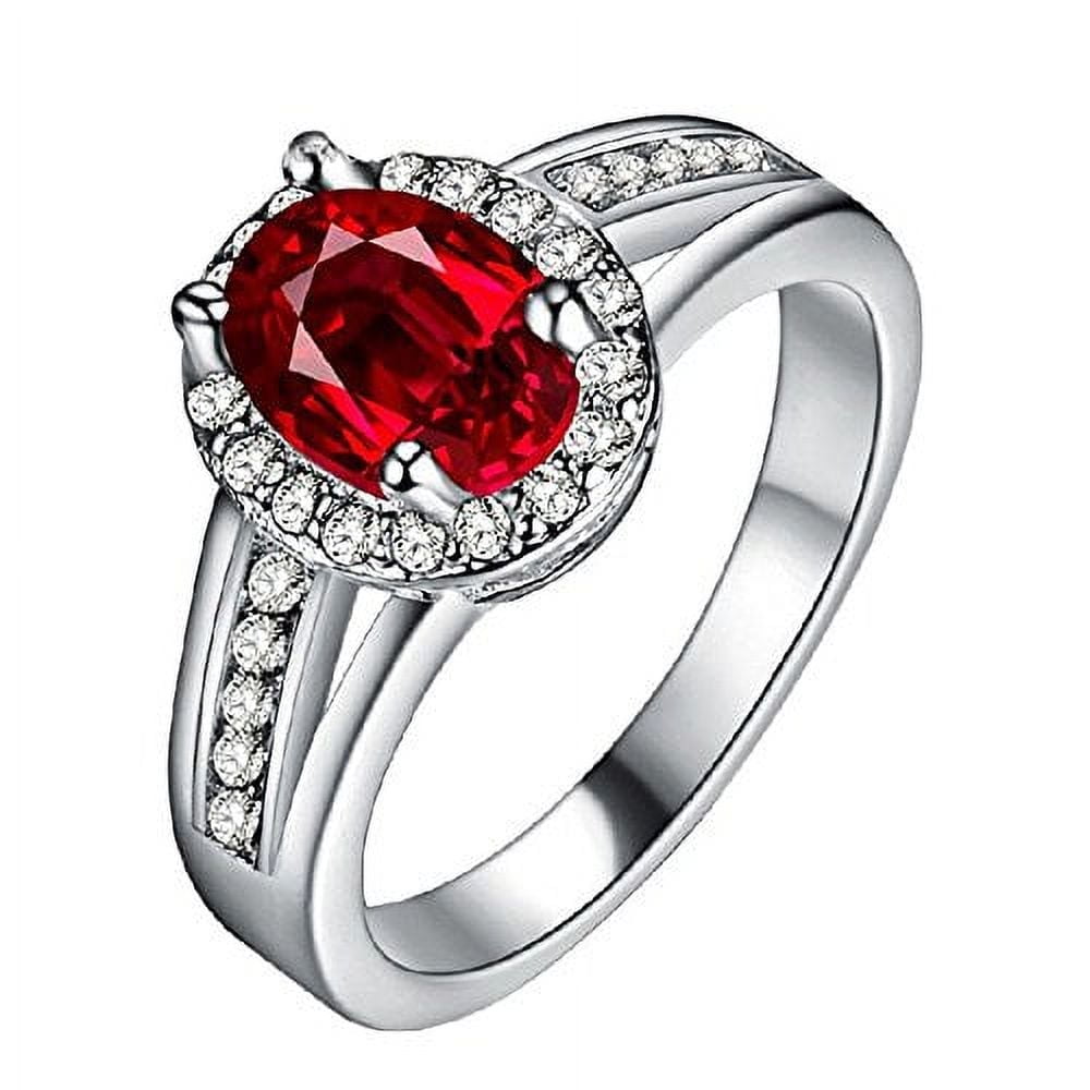 Uloveido Women's Asscher Oval Shape Created Ruby Color Rings for Wedding Available in Size 6 7 8 9-PJ139