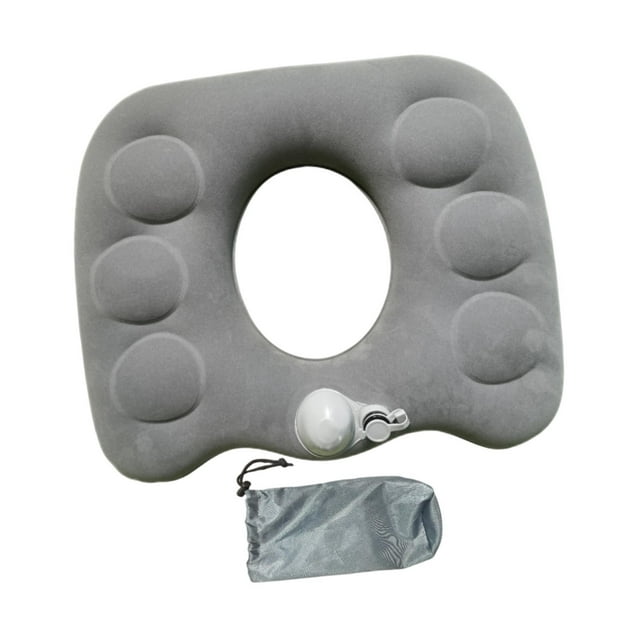 Almohada inflable en forma de dona, cojín para hemorroides, transpirable, cómodo para el asiento del coxis, cojín en forma de dona para coche, oficina Gris