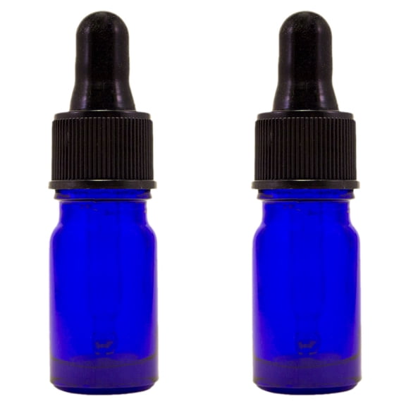 Cobalt Blue Glass Bottle - 5 ml (1/6 fl oz) w/ Glass Dropper - Pack of 2