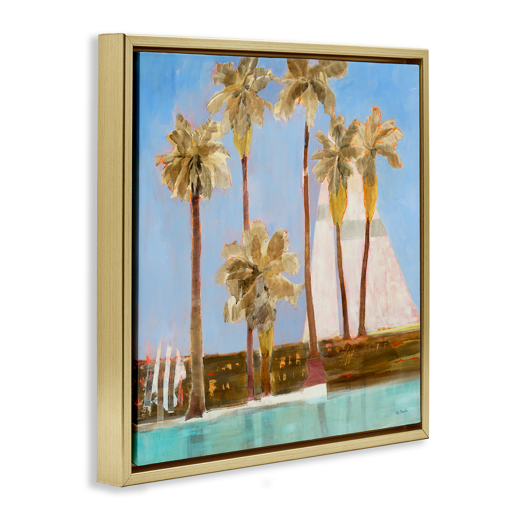 Stupell Industries Rustic Tropical Scene Coastal Painting Gold Floater Framed Canvas Art Print Wall Art, 25 x 25