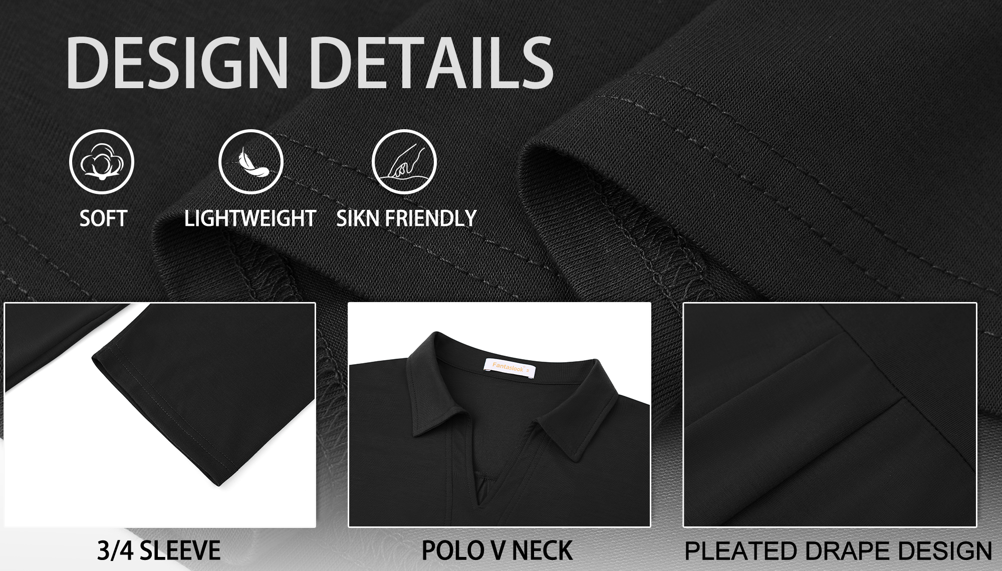 Fantaslook Women's V-Neck Polo Blouse with 3/4 Sleeves photo 6