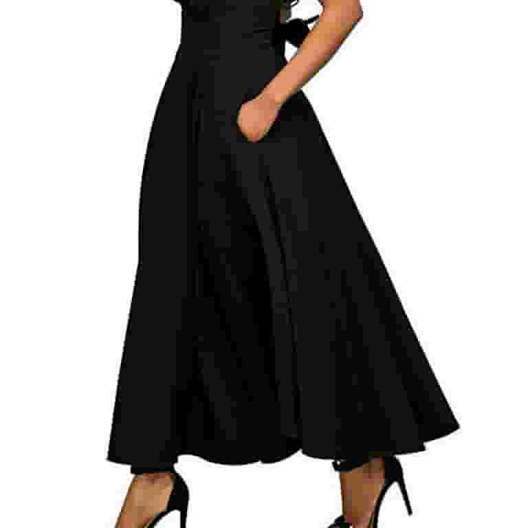 ワンピース AKEP Women Long Skirts VSKD07010 Black Pudcoco High Waist Pleated Long Skirts Women Flared Full