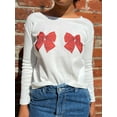 thumbnail image 2 of ZAXARRA Women Long Sleeve T-Shirts Cherry/Cake Print Crew Neck Shirts Slim Fit Tops Streetwear, 2 of 5