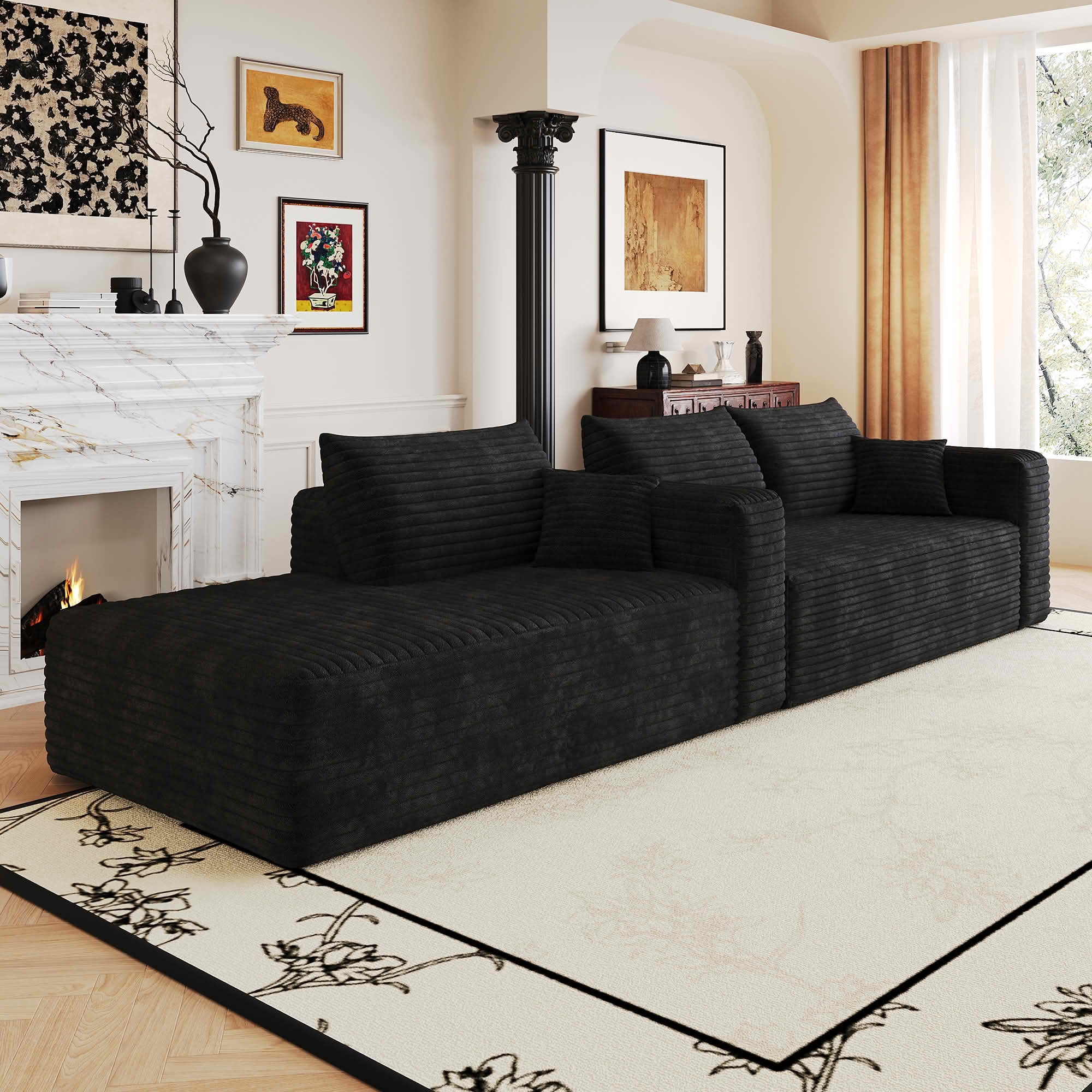 MAYEERTY 103 Inch L‑Shaped Cloud Sectional Sofa, Modern Minimalist Deep‑Seat Corner Couch, Plush Corduroy Upholstered Reversible Sofa, No‑Assembly Required for Living Room Apartment