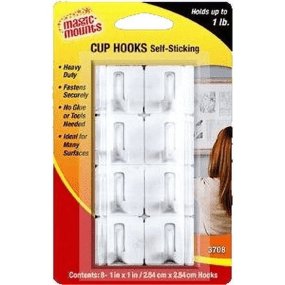 Magic Mounts Cup Hooks (8) 1"x1" hooks  (white)