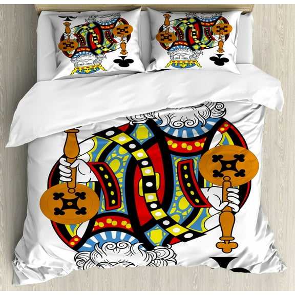 King Duvet Cover Set King Size, King of Clubs Playing Gambling Poker Card Game Leisure Theme without Frame Artwork, Decorative 3 Piece Bedding Set with 2 Pillow Shams, Multicolor, by Ambesonne