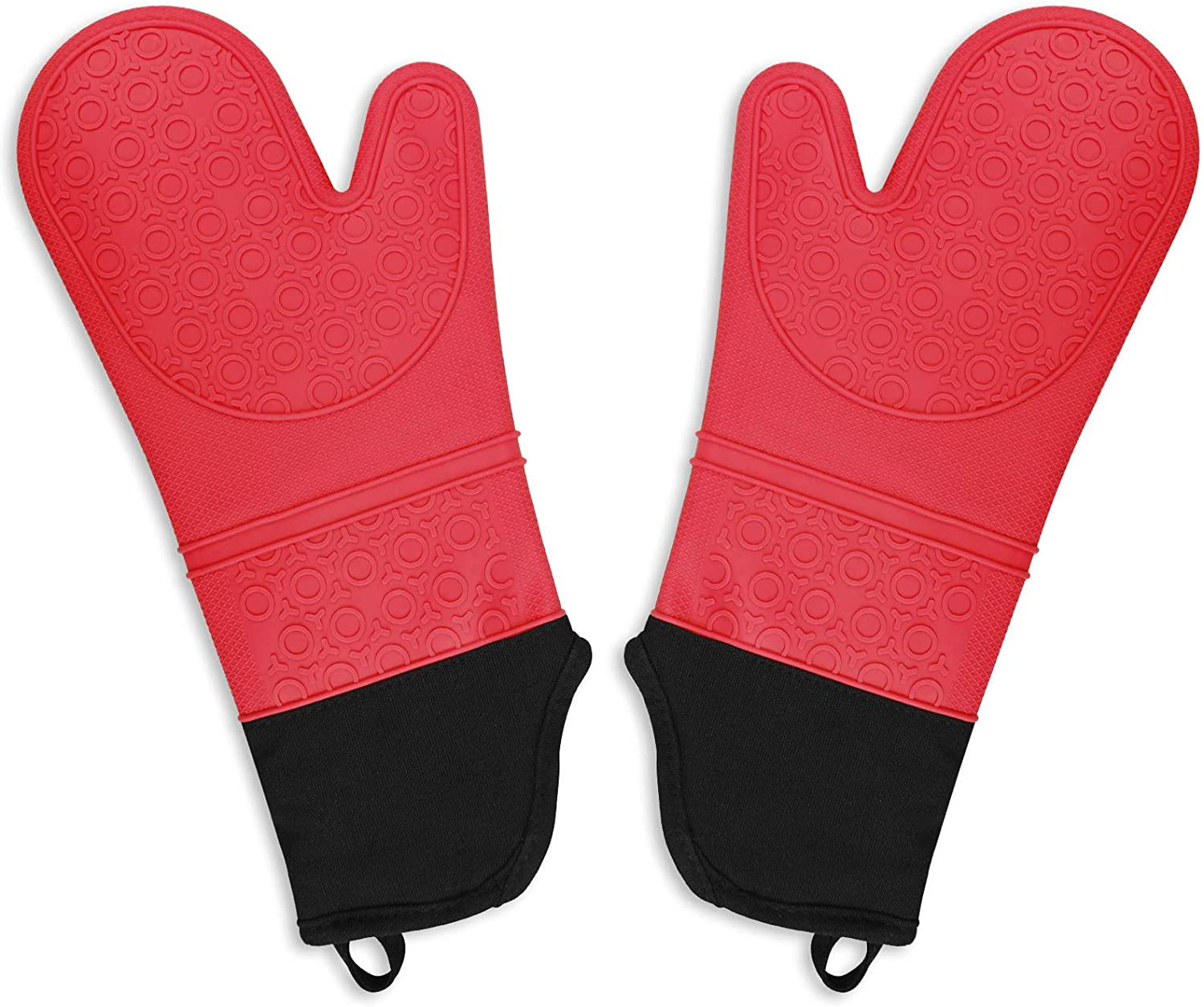 Extra Long Professional Silicone Oven Mitt Red Oven Mitts with Quilted Liner 