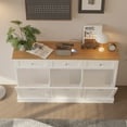 thumbnail image 6 of JassmiPkwy Triple Trash Cabinet Tilt-Out,30 Gallon Farmhouse Laundry Hamper Cabinet w/3 Drawers,Hidden Wooden Trash Can Cabinets with Storage Basket for Kitchen-White, 6 of 7